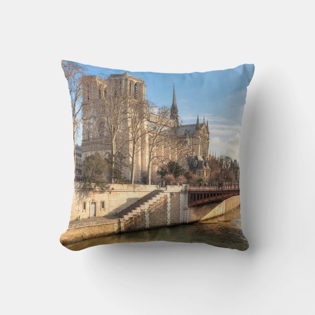 Notre Dame de Paris In The Winter Sun Throw Pillow (Front)