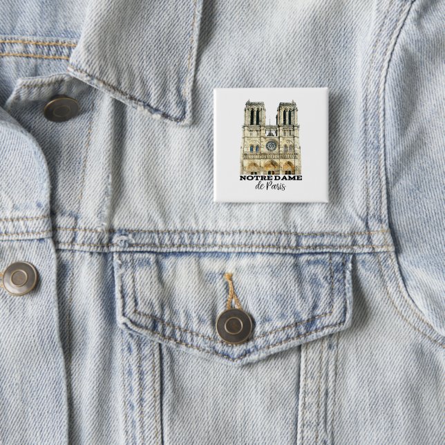 Notre-Dame de Paris Souvenir France Cathedral 2 Inch Square Button (In Situ)