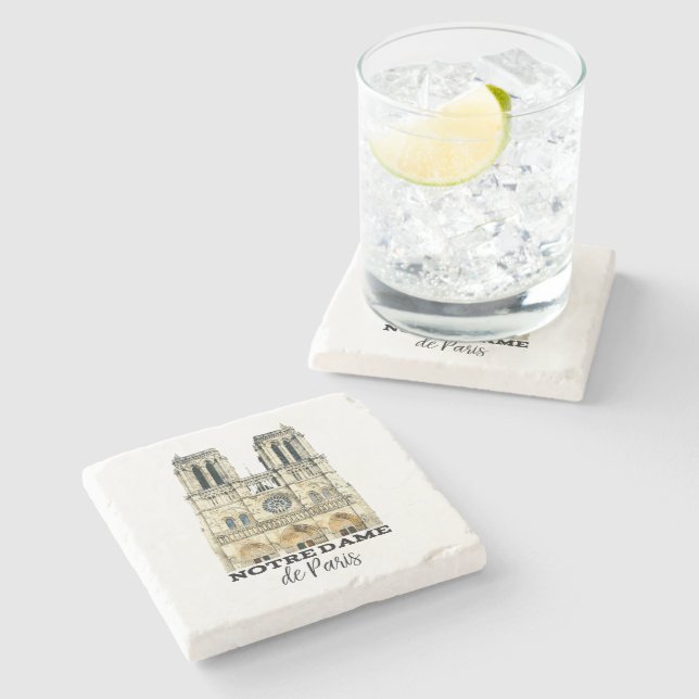Notre-Dame de Paris Souvenir France Cathedral Stone Coaster (Side)