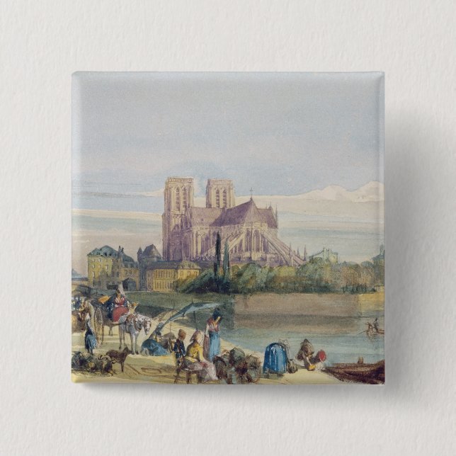 Notre Dame, Paris (w/c on paper) 2 Inch Square Button (Front)