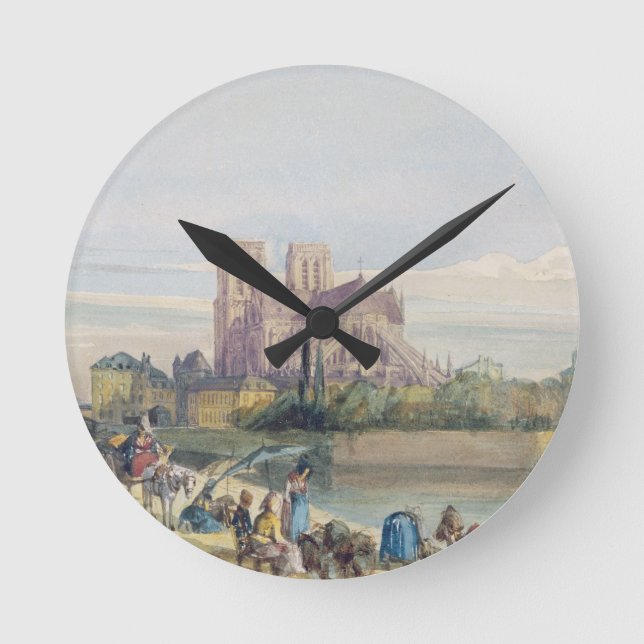 Notre Dame, Paris (w/c on paper) Round Clock (Front)