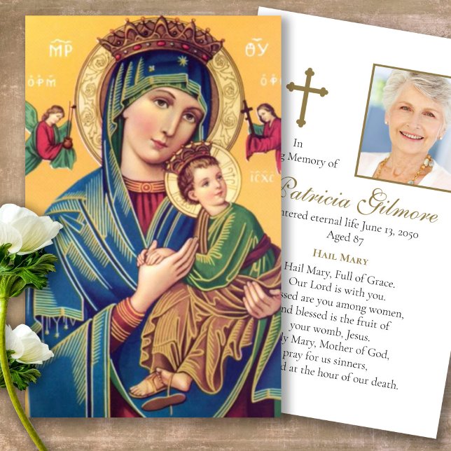 Notre Dame Perpétuelle Aide Perdre la prière Carte (catholic, religious, celebration of life, in loving memory of, prayer cards for bereavement)