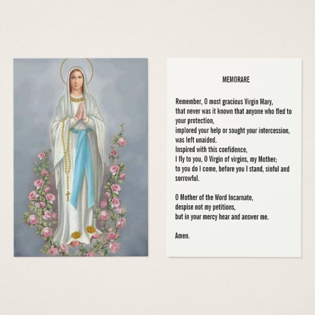 Notre Dame Rosaire Lourdes Prière Mémorare Carte S (Devant & derrière)