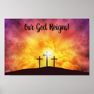 Notre Dieu règne Affiche Premium sur toile brillan