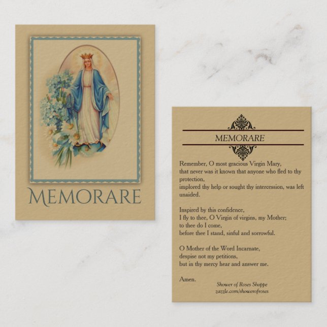Notre Madame de carte sainte de Memorare de grâce (Devant / Derrière)