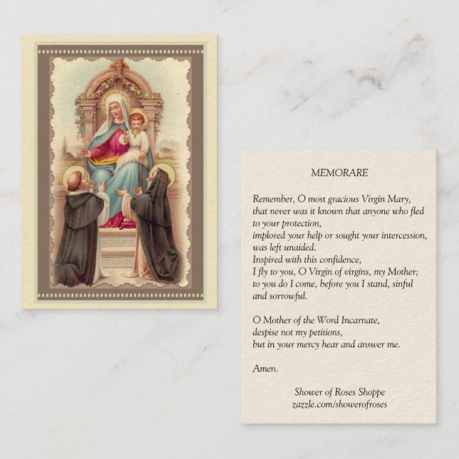 Notre Madame de la carte sainte de Memorare de (Devant / Derrière)