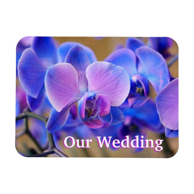 Notre Mariage Magnet orchidée bleu et rose (Horizontal)