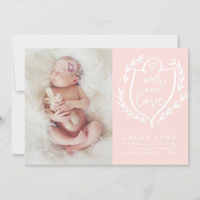 NOTRE NOUVELLE Faire-part de naissance AMOUR // ro (Devant)