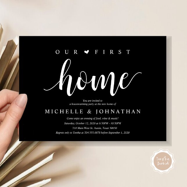 Notre nouvelle maison, Cartes d'invitation pour la (Our first home, Housewarming party celebration invitation card, in classy black.)