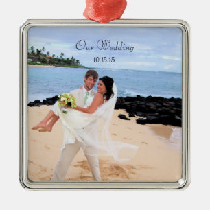 Notre ornement photo en métal argenté Mariage