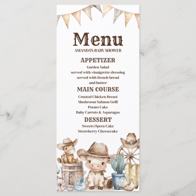 Notre petit Baby shower Cactus Desert Menu (Devant)