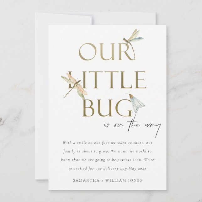 Notre petit bug Gold Dragonfly Baby Faire-part (Devant)