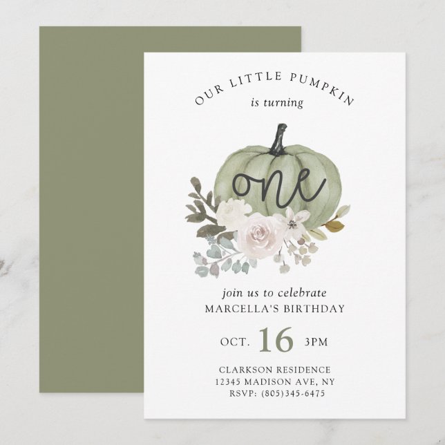 Notre Petit Citrouille Chute Florale Invitation (Devant / Derrière)