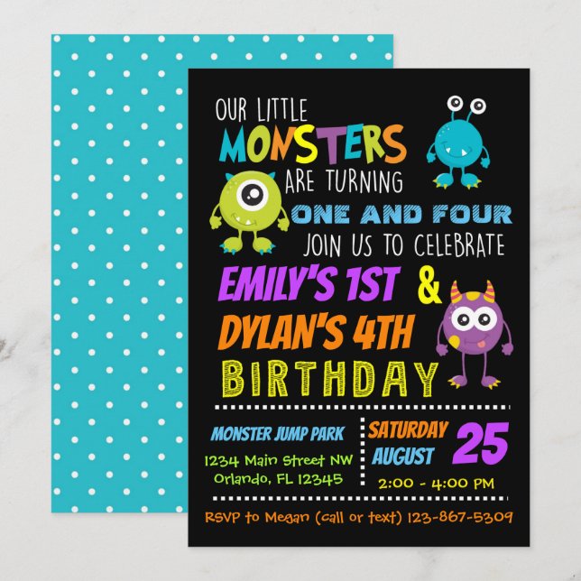 Notre Petit Monstres Invitation de fête d'annivers (Devant / Derrière)