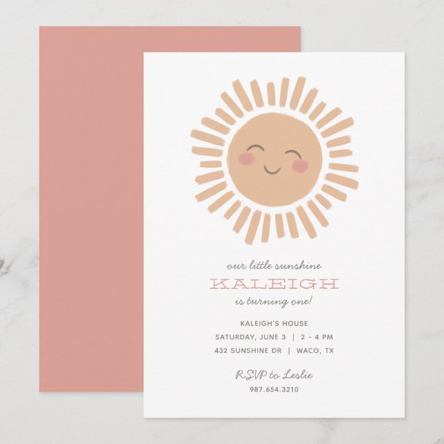Notre Petite Fille Sunshine Invitation Anniversair (Devant / Derrière)