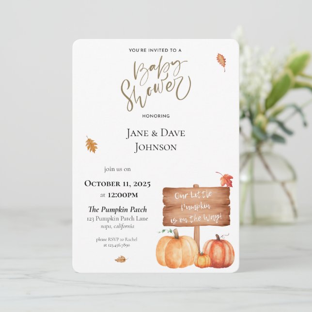 Notre Petite Invitation Baby shower Citrouille (Debout devant)