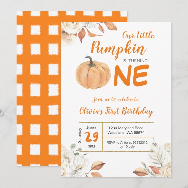 Notre petite invitation Citrouille 1er anniversair (Devant / Derrière)