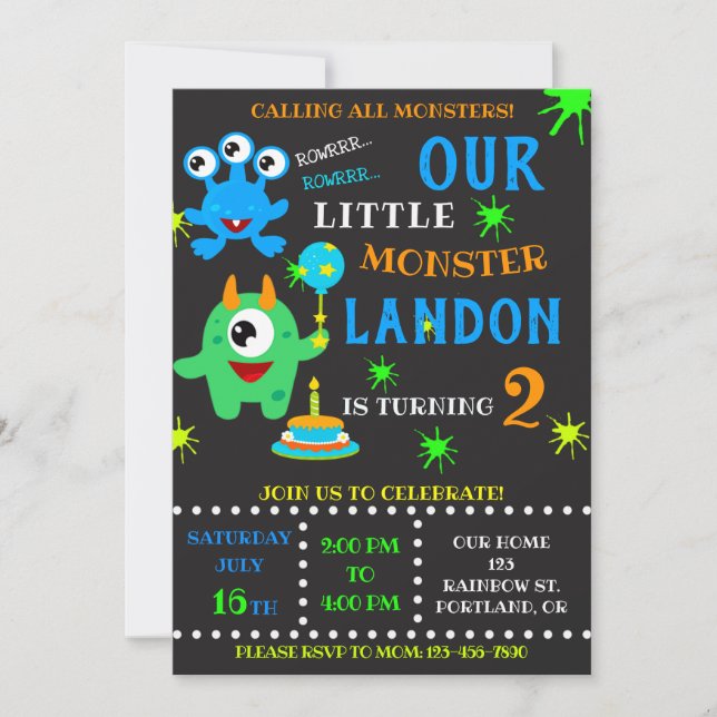 Notre Petite invitation d'anniversaire monstre gar (Devant)