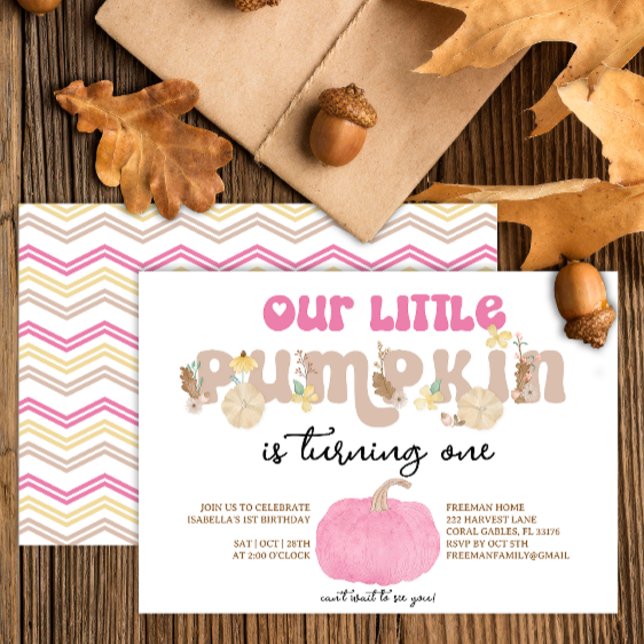 Notre Petite Invitation D'Anniversaire Rose Citrou (Pink pumpkin fall birthday party invitation)