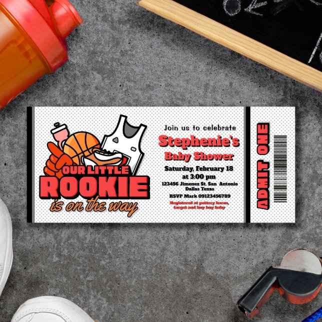 Notre petite recrue est sur le chemin Invitation p (Our Little Rookie is on the Way Ticket Invitation - Basketball Themed)