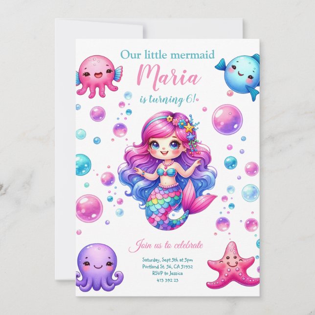 Notre Petite Sirène Anniversaire Fête Invitation (Devant)