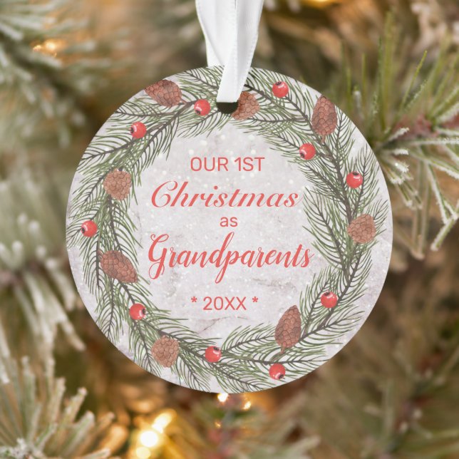 Notre premier Noël en grand-parents Photo Wreath (Arbre)