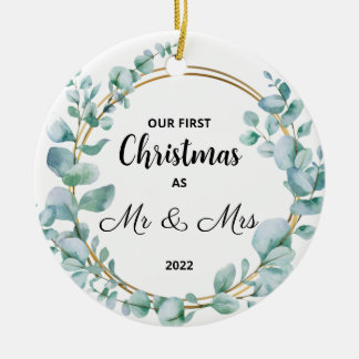 Notre premier Noël Marié Joyeux Ornement en cérami