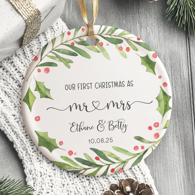 Notre Premier Ornement Marié de Noël Mr&Mrs. (Our First Christmas Married Ornament)
