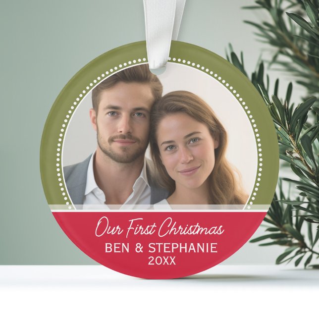 Notre première photo de Noël - double face (Personalized Wedding Anniversary Photo Ornament)