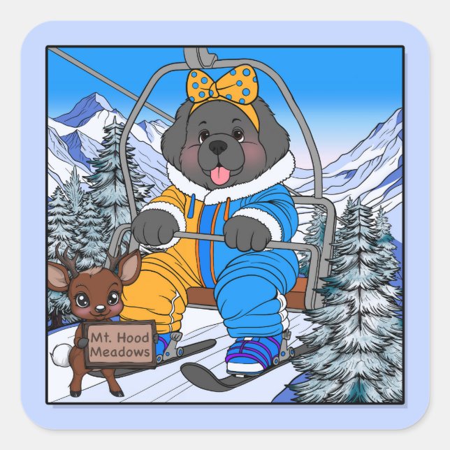 Notta Bear Mt. Hood Meadows Newfoundland Ski Lift Square Sticker (Front)