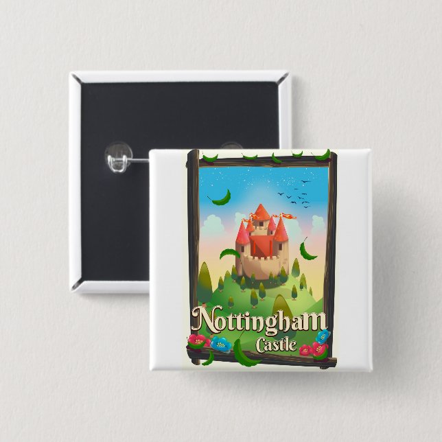 Nottingham castle travel poster 2 inch square button (Front & Back)