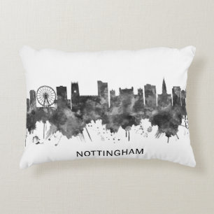 Nottingham England Skyline BW Accent Pillow