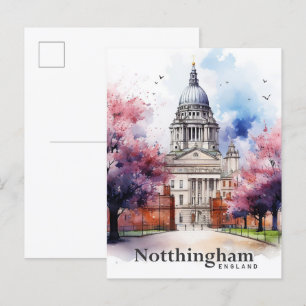 Nottingham England Watercolor Painting Travel Postcard