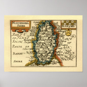 Nottinghamshire County England Old Antiquarian Map Poster