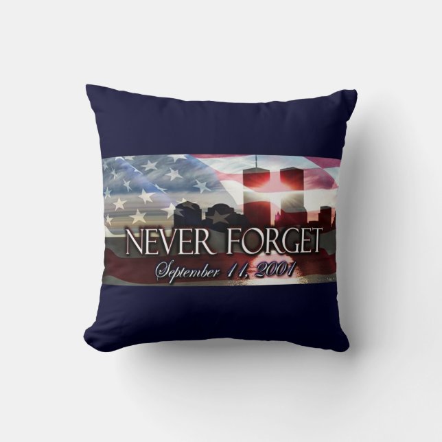 N'oubliez jamais 9-11 Coussin commémoratif :Bleu (Recto)