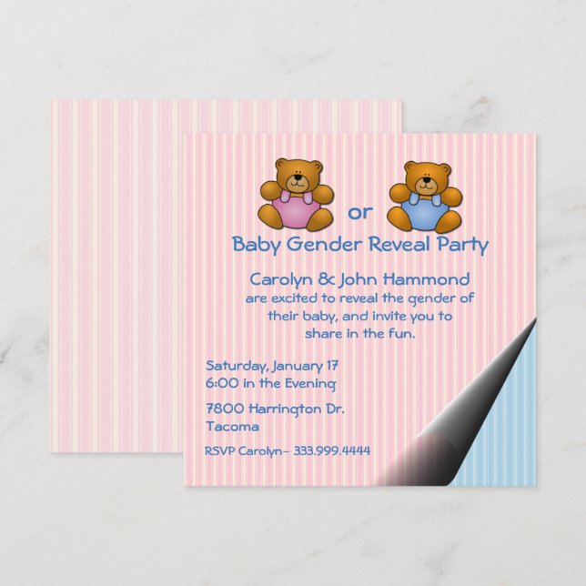 Nounours Baby Genre Revela Party Invitation (Devant / Derrière)