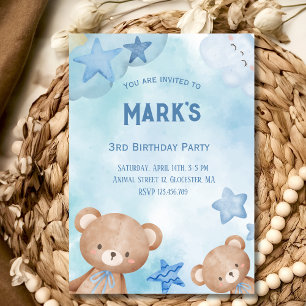 Nounours Bleu Invitation de fête d'anniversaire