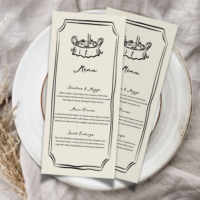 Nourriture de mariage fantaisiste Menu dessiné à l (Whimsical Wedding Food Dinner Menu)