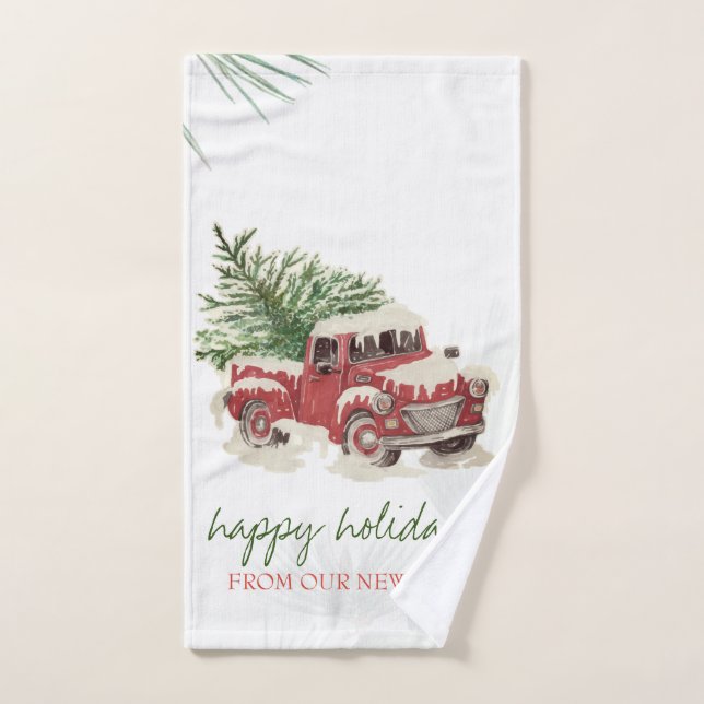 Nous Avons Déménagé, Camion Rouge, Pine Tree Snow  (Serviette à main)