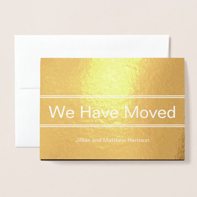 Nous Avons Déménagé De L'Or Foil Moving Faire-part (Devant avec enveloppe)