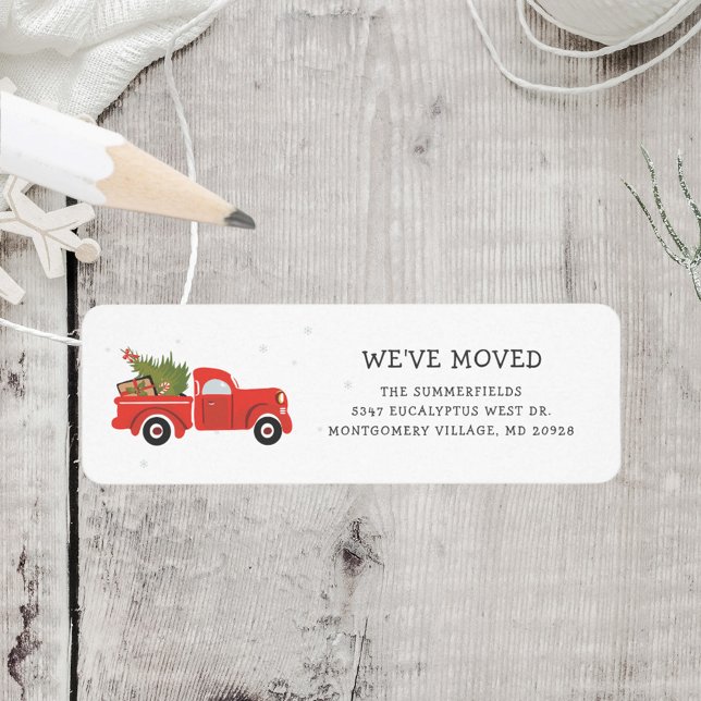Nous avons déménagé Noël Red Truck Adresse de reto (Moving Address Announcement Envelope Label)