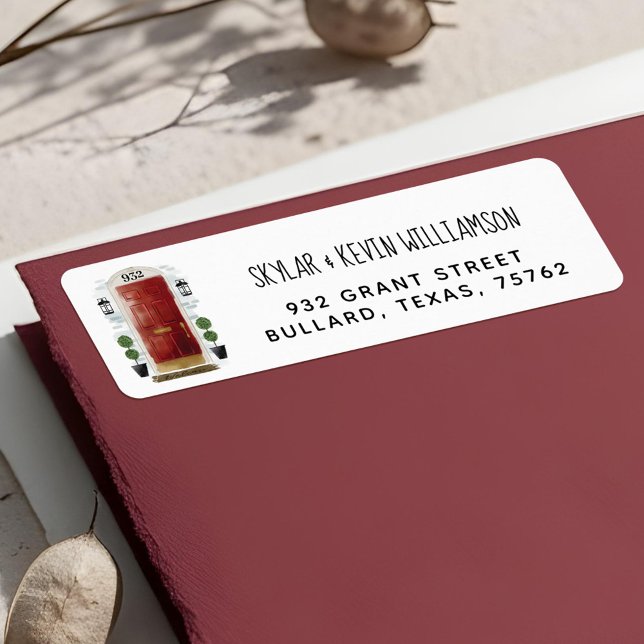 Nous avons déménagé - Nouvelle adresse Porte Aquar (We've Moved - New Address Red Watercolor Door Label)