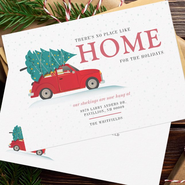 Nous Avons Déménagé Pour Les Vacances Faire-part (Home Sweet Christmas Red Car Moving Announcement Change of Address Card)