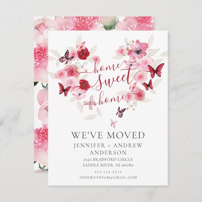 Nous avons déplacé Faire-part de mouvement rose fl (Devant / Derrière)