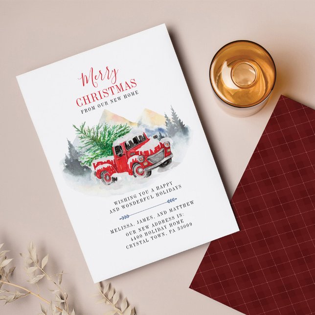 Nous avons déplacé Joyeux Noël Faire-part de démén (Merry Christmas Red Truck Moving Announcement Front and Back)