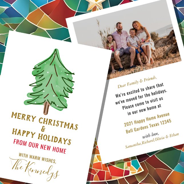 Nous avons déplacé la carte de vacances photo de s ( We've Moved Christmas Pine Tree Photo Holiday Card )