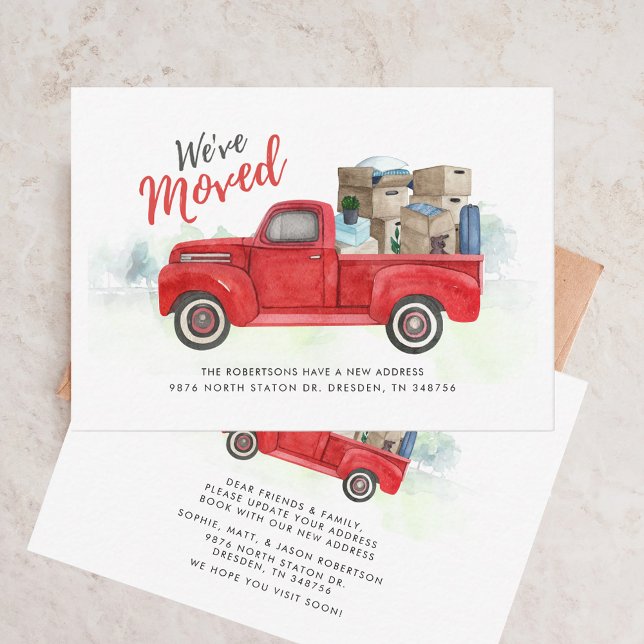 Nous avons Déplacer l'adresse Faire-part de déplac (We've Moved Red Truck Moving Announcement Card)