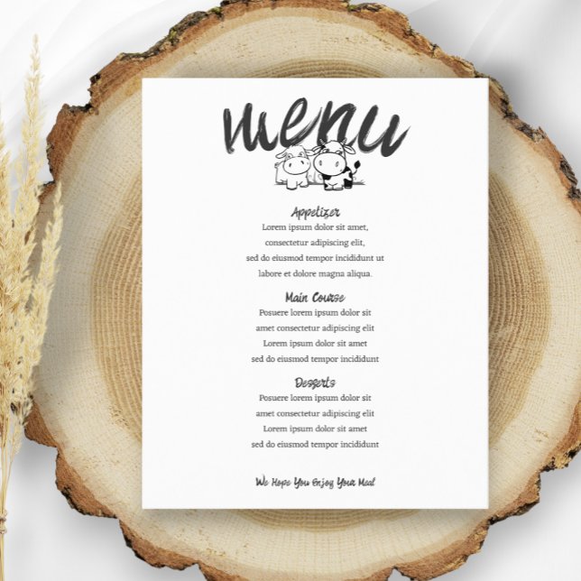 Nous Avons Dit Que I Moo Personnalisé Vache Menu M (We Said I Moo Personalized Cow Themed Wedding Menus from Ricaso. Easy to add own text.)