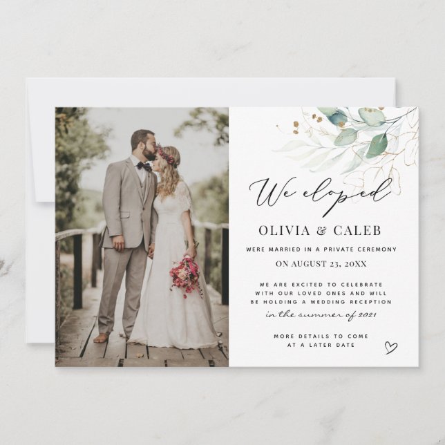 Nous avons Elopé Eucalyptus Mariage Faire-part (Devant)