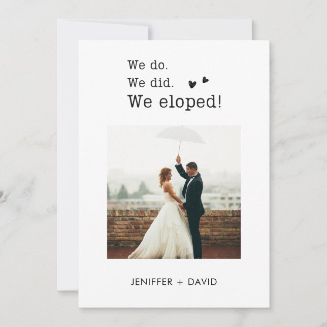 Nous avons Elopé le Faire-part d'Elopement avec le (Devant)
